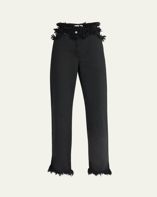 Frayed High-Rise Straight-Leg Pants